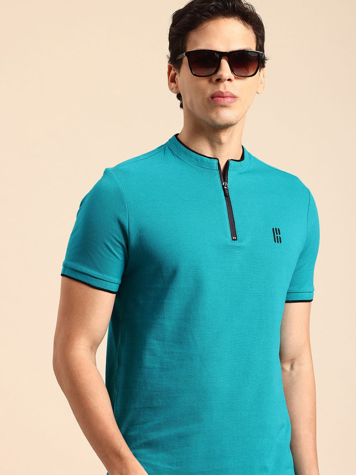 Being Human Mandarin Collar Pure Cotton T-shirt