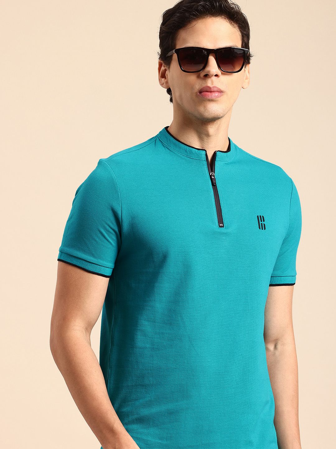 Being Human Mandarin Collar Pure Cotton T-shirt
