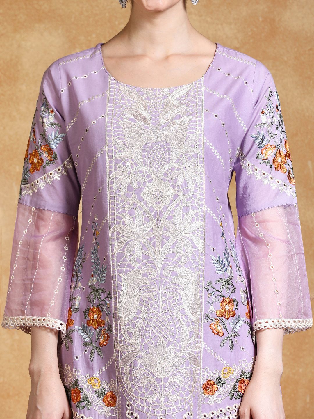 Varanga Women Floral Embroidered Cotton Kurta with Trousers & Dupatta