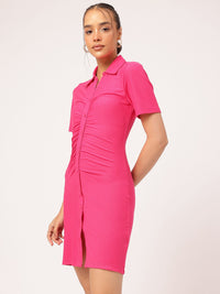 DressBerry Casual Chic Textured Knit Ruched Bodycon Mini Dress
