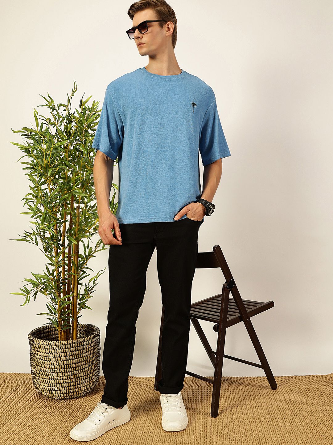 Thomas Scott Men's Solid Round Neck Oversized Casual T-shirt