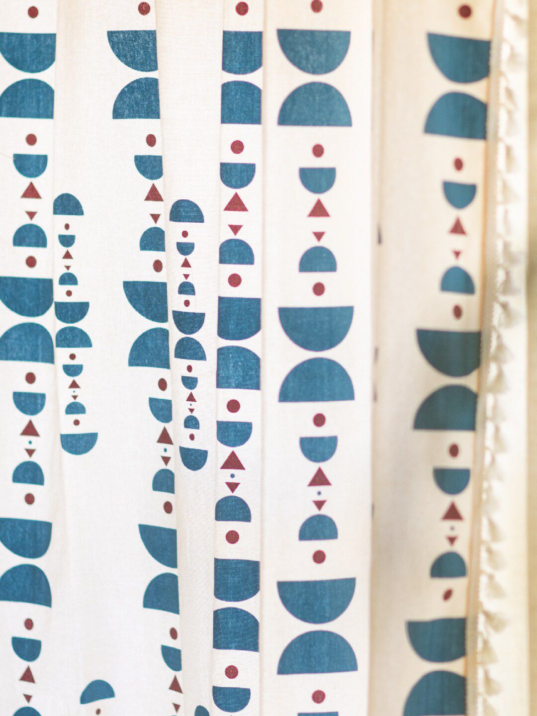 URBAN SPACE White & Blue Geometric Cotton Door Curtain