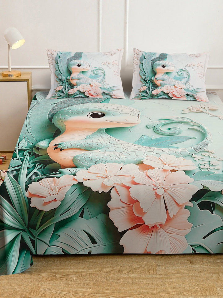 Myntra Elegant Homes Green & Pink 400 TC King Bedsheet with 2 Pillow Covers