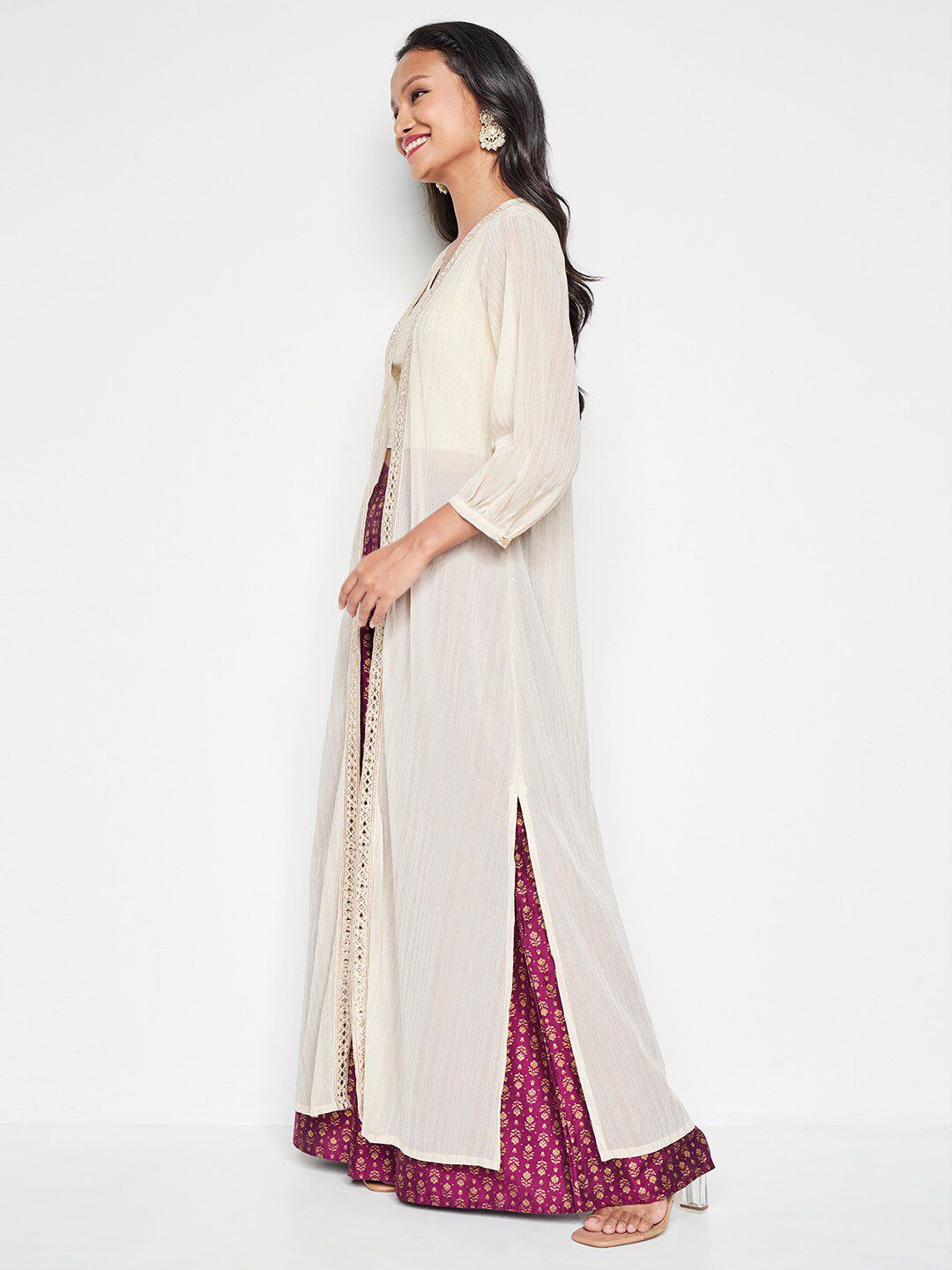 Global Desi Embellished Longline Open Front Shrug