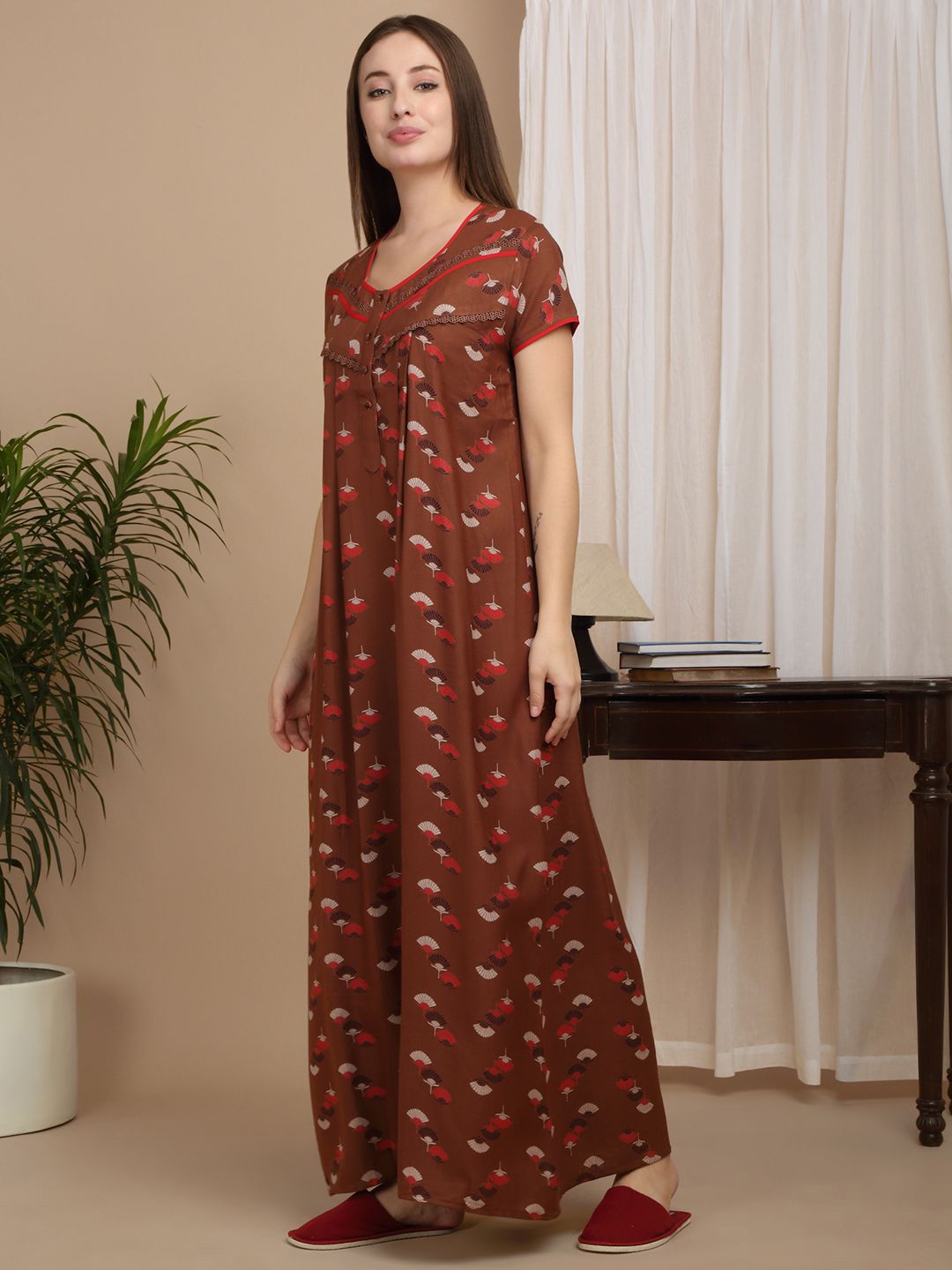 Sweet Dreams Women's Pure Cotton Printed Maxi Nightdress