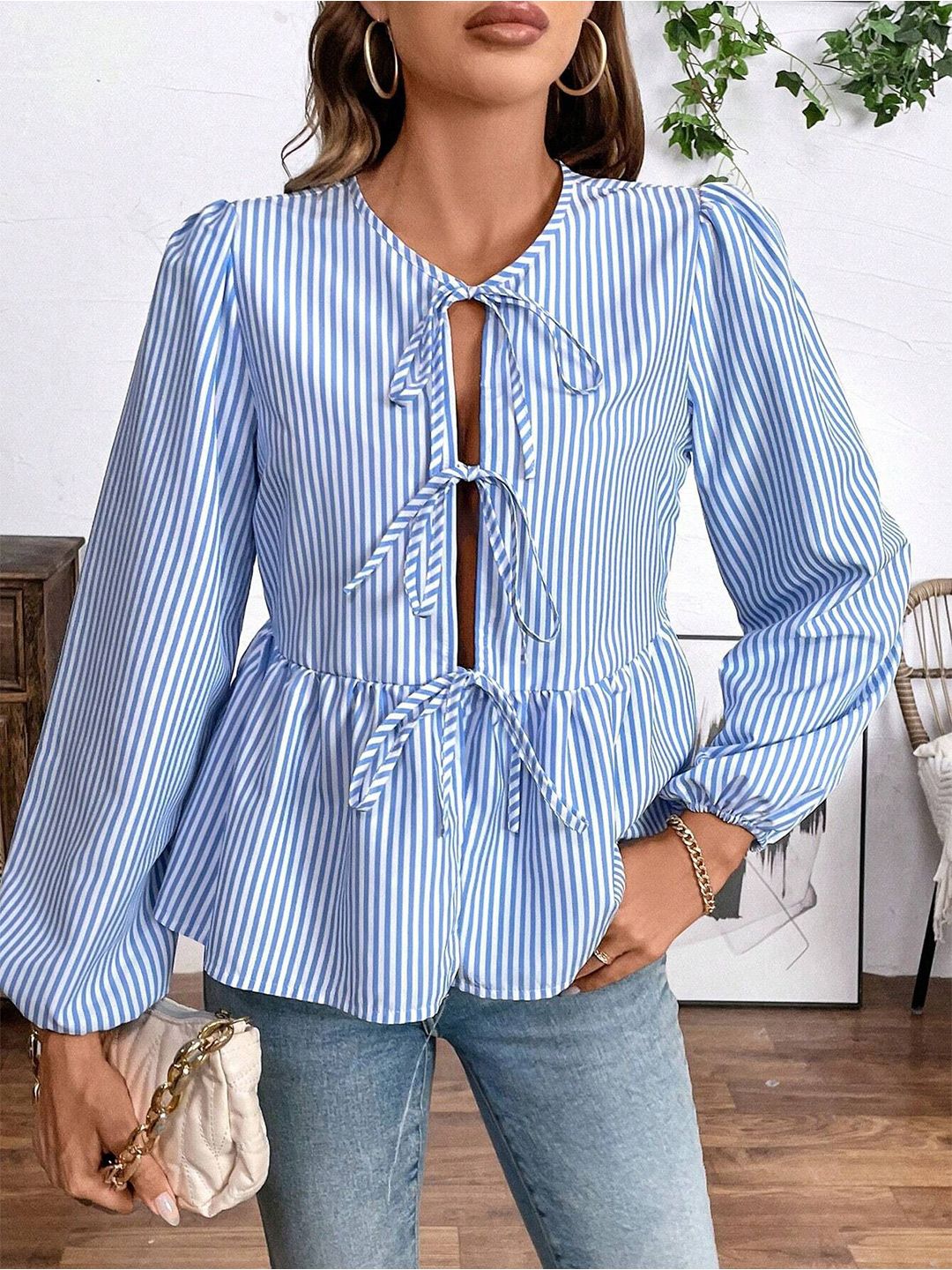 DressBerry Striped Puff Sleeve Top