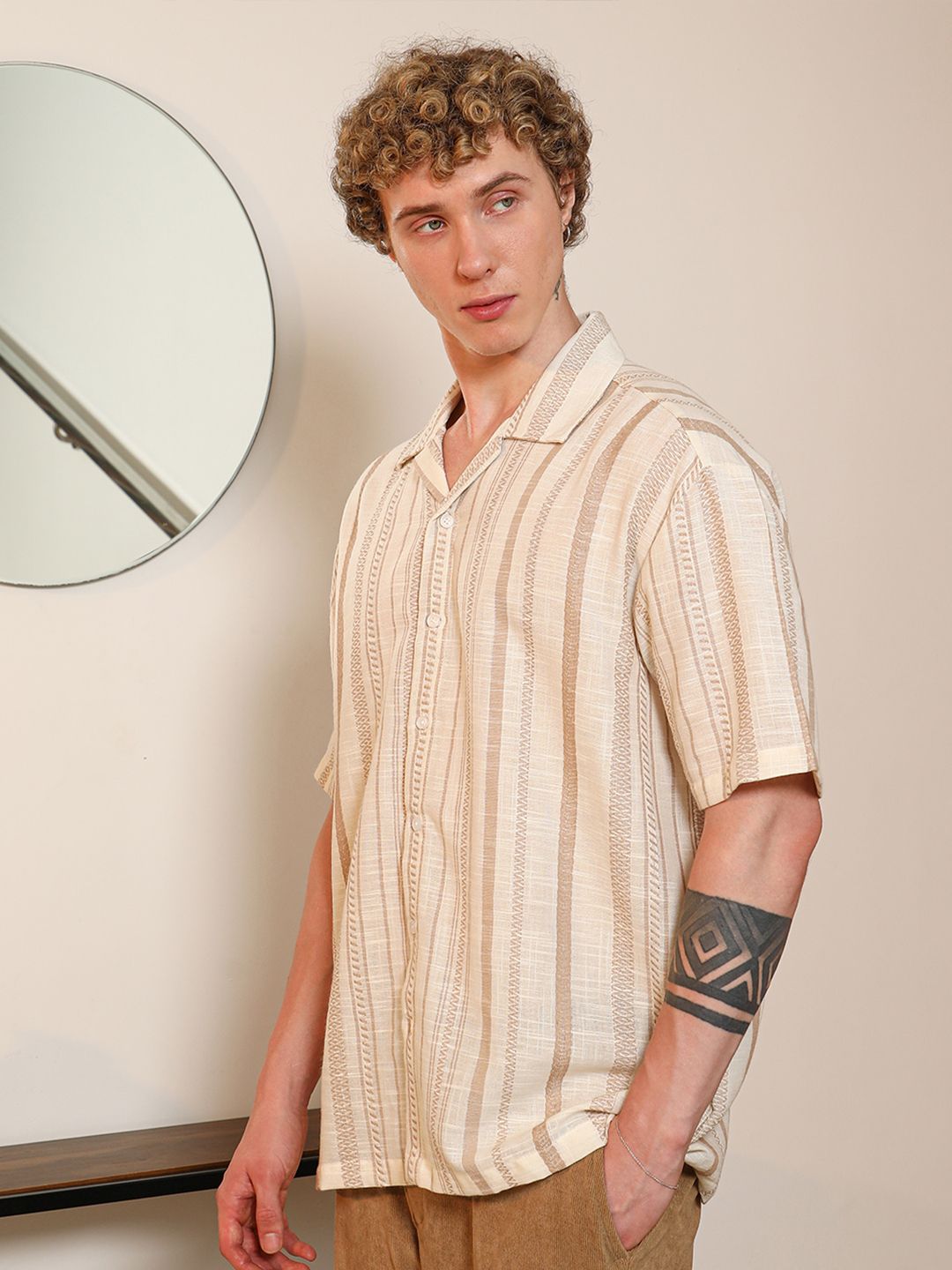Campus Sutra Striped Cotton Casual Shirt