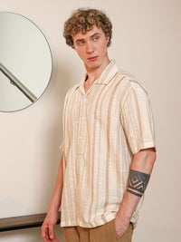 Campus Sutra Striped Cotton Casual Shirt