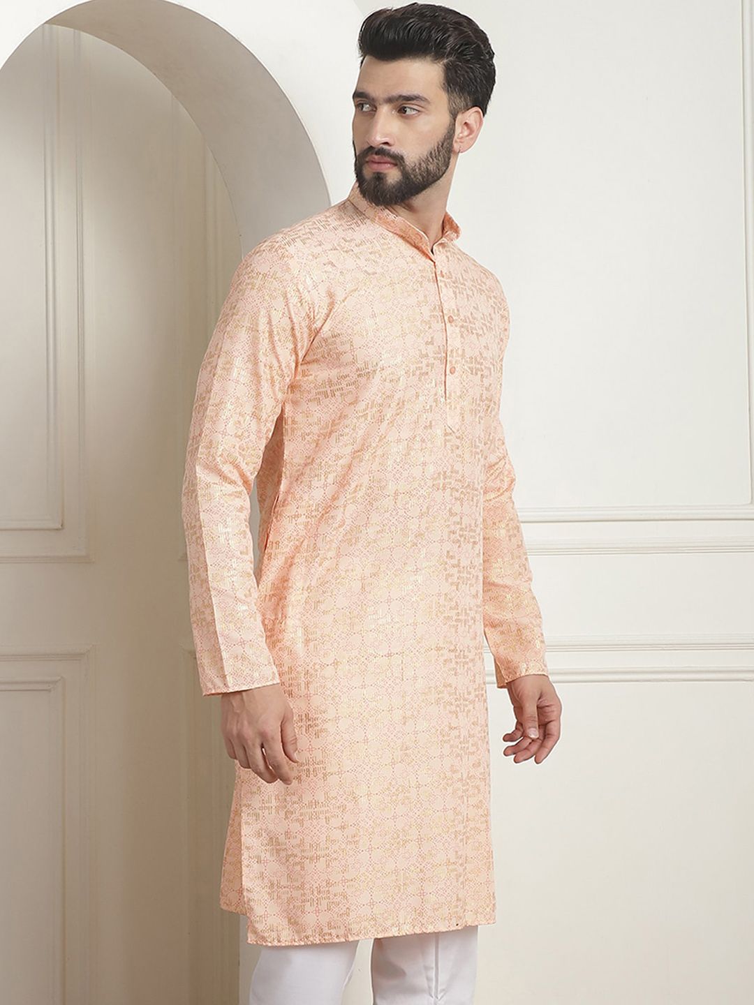 SOJANYA Foil Printed Mandarin Collar Cotton Kurta