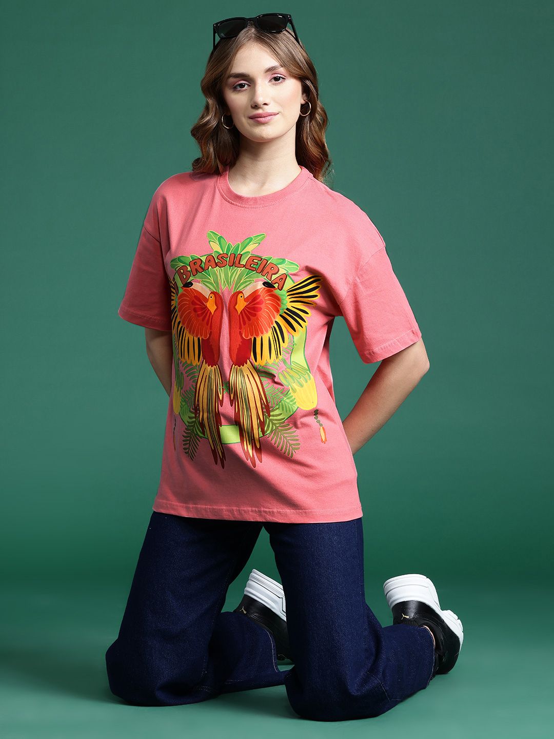 DressBerry Graphic Printed Drop-Shoulder Sleeves T-shirt