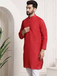 SOJANYA Lelaki Red Checked Straight Kurta