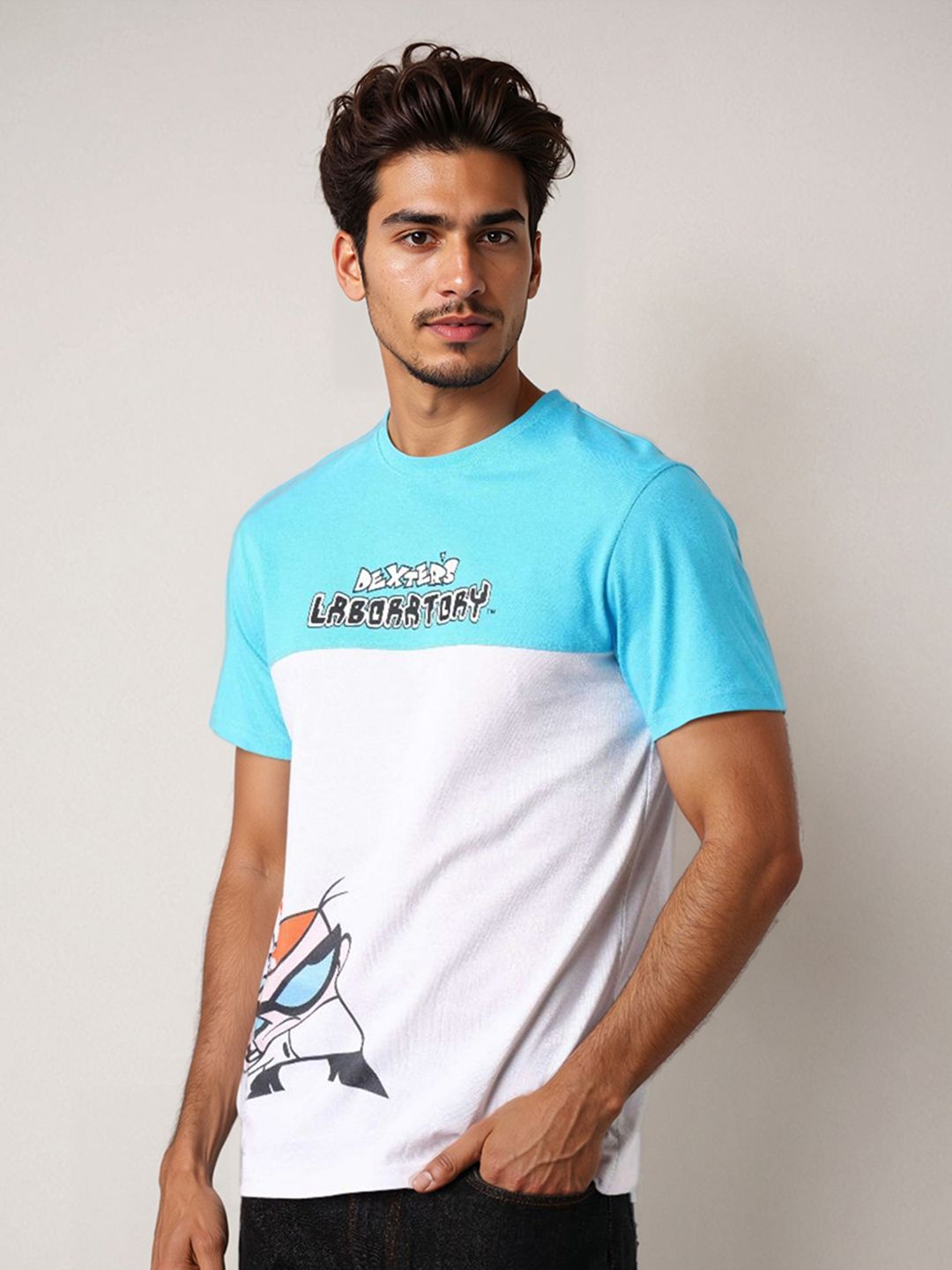 The Indian Garage Co Men Dexter Colourblocked Round Neck Cotton Slim Fit T-shirt