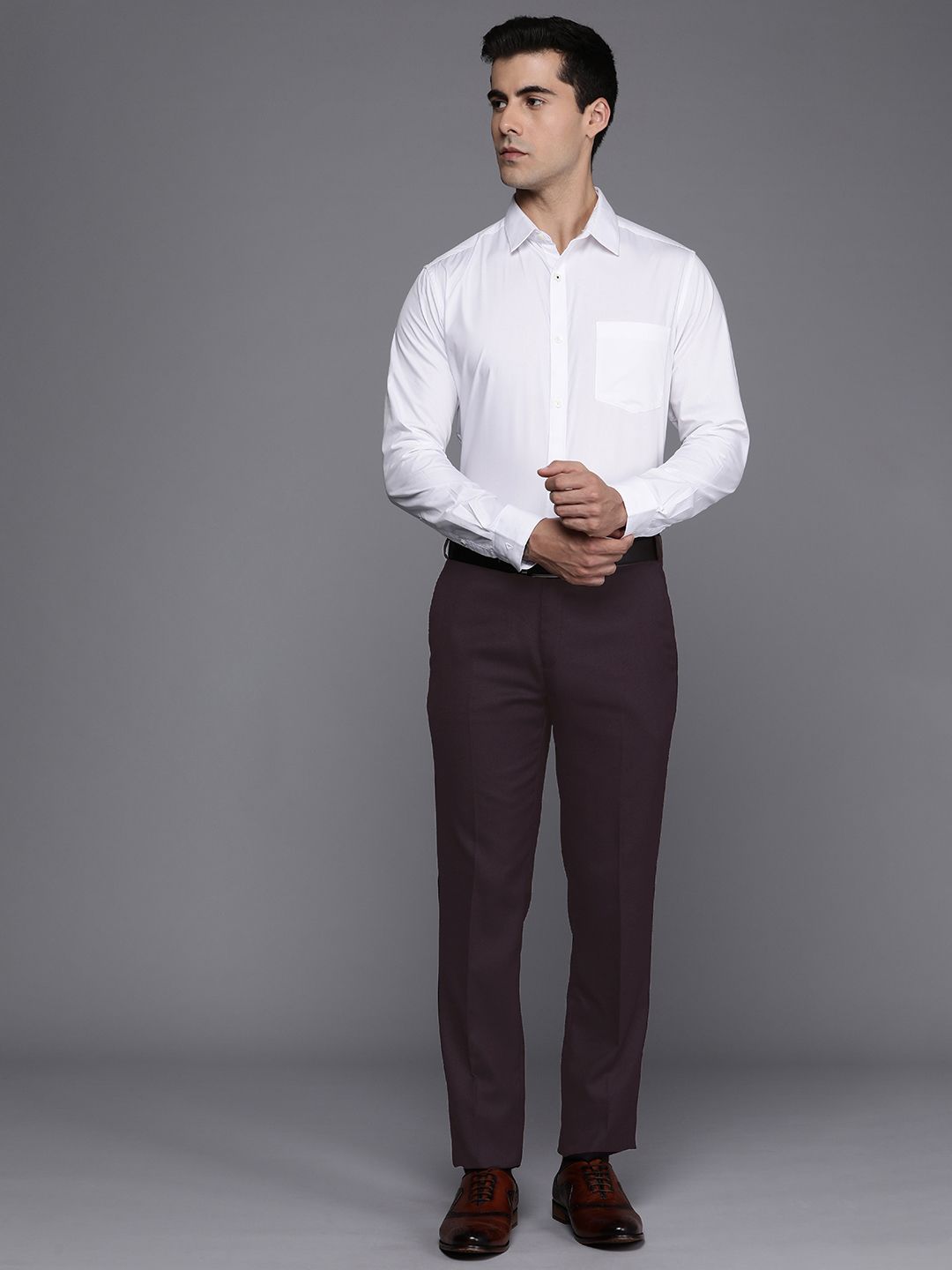 Raymond Men Textured Slim Fit Mid-Rise Formal Trousers