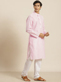 SOJANYA Men Pink & White Striped Cotton Straight Kurta