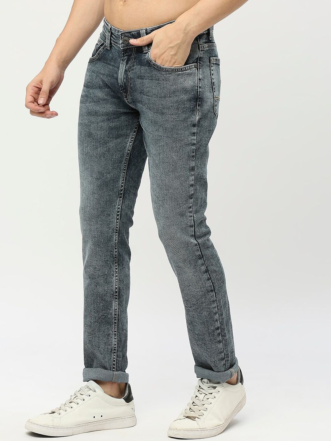 SPYKAR Men Slim Fit Low-Rise Heavy Fade Stretchable Cotton Jeans