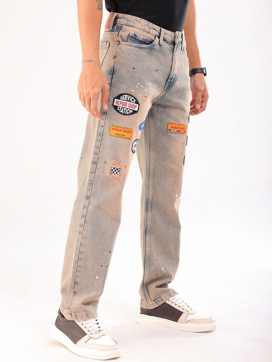 The Indian Garage Co Men Straight Fit Light FadePatch Jeans