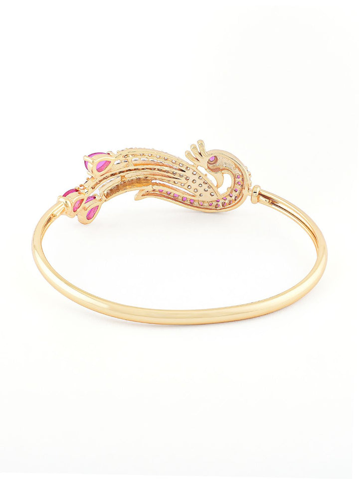 Zaveri Pearls Gold-Plated Peacock Shaped Cubic Zirconia Studded Kada Bracelet