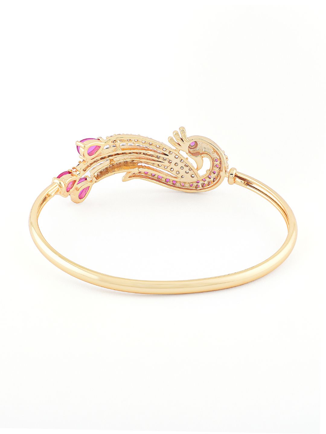 Zaveri Pearls Gold-Plated Peacock Shaped Cubic Zirconia Studded Kada Bracelet