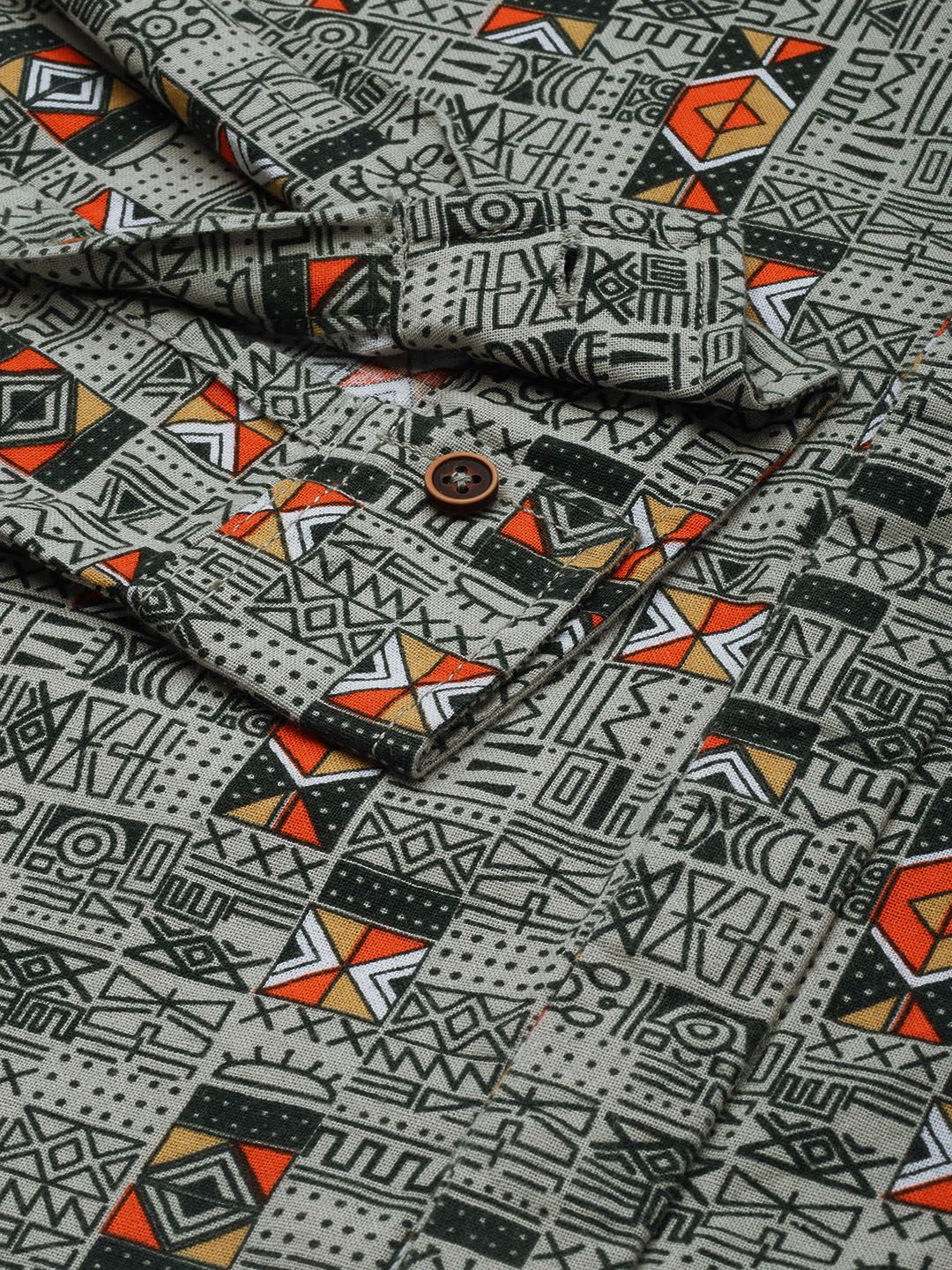 The Indian Garage Co Men Green & Red Printed Cotton Casual Shirt