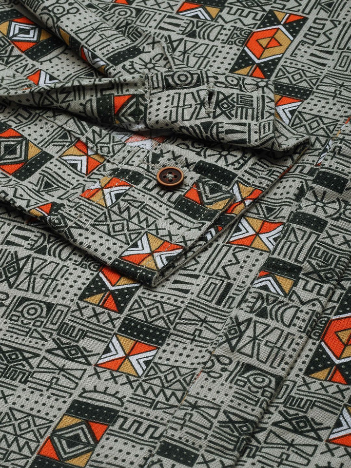 The Indian Garage Co Men Green & Red Printed Cotton Casual Shirt