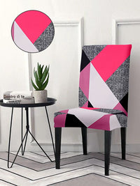Cortina Pink & White 6 Pieces Geometric Printed Super Stretchable Dining Chair Covers