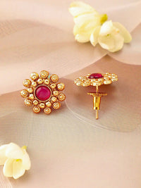Rubans 22K Ruby Pink Pink Studded Kalung Choker Tradisional dengan Manik Emas