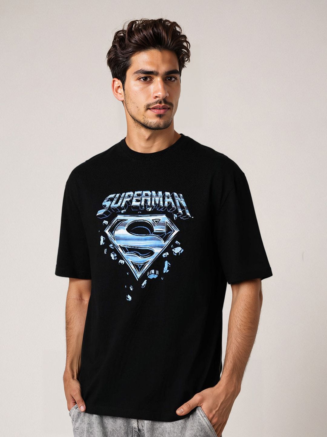 The Indian Garage Co Men Superman Graphic Printed Round Neck Cotton T-shirt