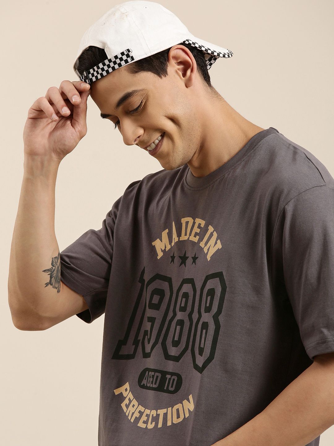 DILLINGER Men Grey Typography Printed Pure Cotton Oversized T-shirt