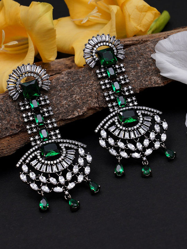 KARATCART Green & White Floral Studded Drop Earrings
