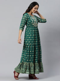 AURELIA Green Floral Printed Tiered Maxi Dress