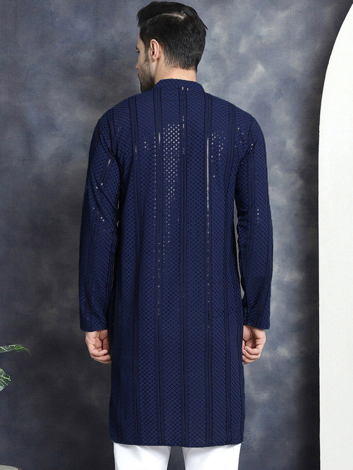 Jompers Geometric Embroidered Chikankari Mandarin Collar Straight Kurta