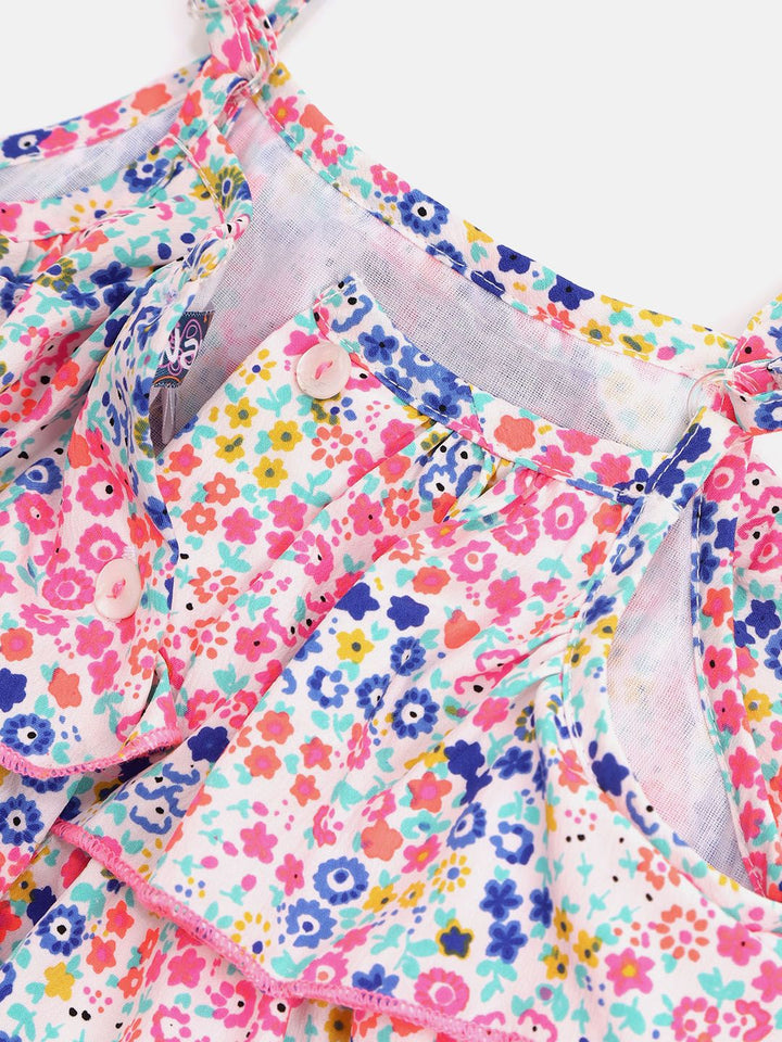 Nauti Nati Girls White & Blue Printed Co-Ords Set