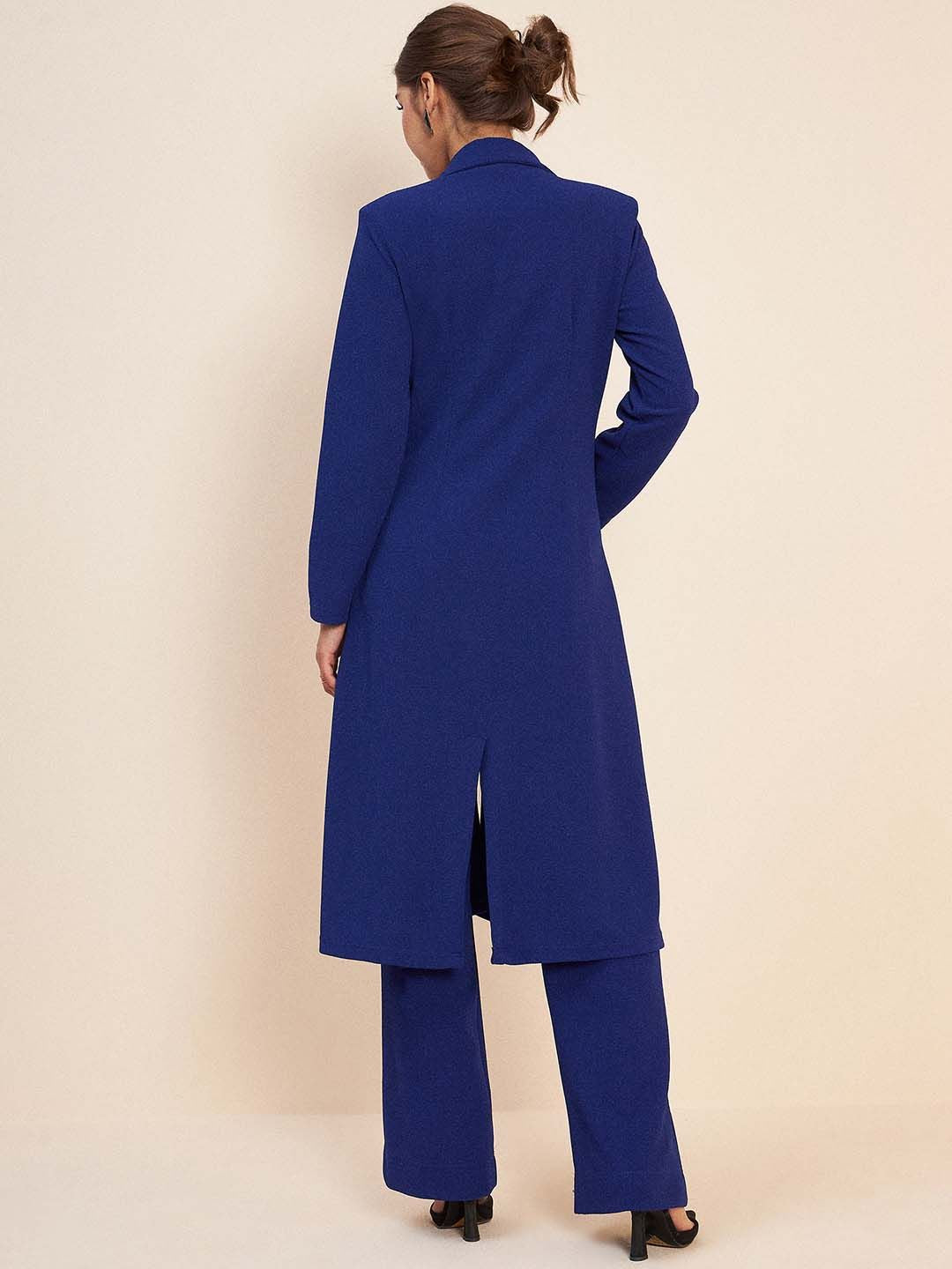 Antheaa Blue Longline Coat & Trousers Co-Ord Set