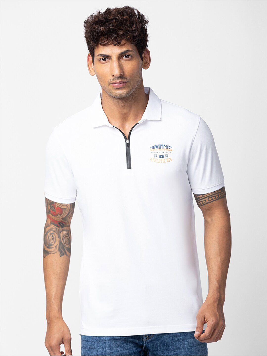 SPYKAR Men White Polo Collar T-shirt