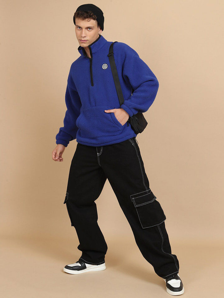 HIGHLANDER High Neck Half Zipper Drop Shoulder Sleeves Oversized Pullover Sweatshirt