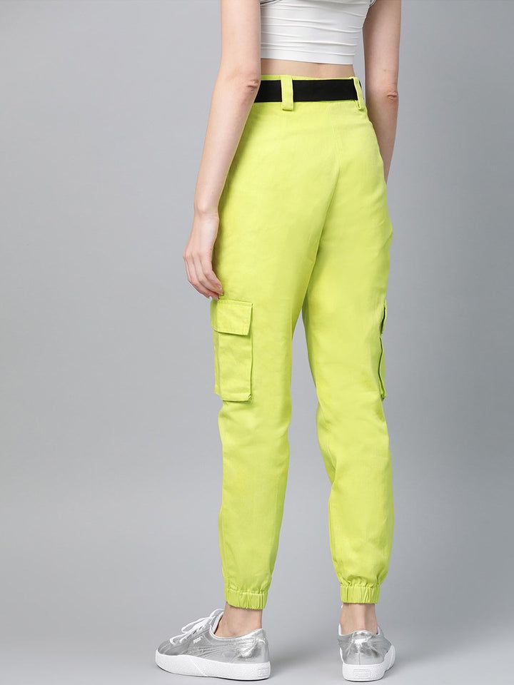 STREET 9 Women Lime Green Regular Fit Solid Cargos