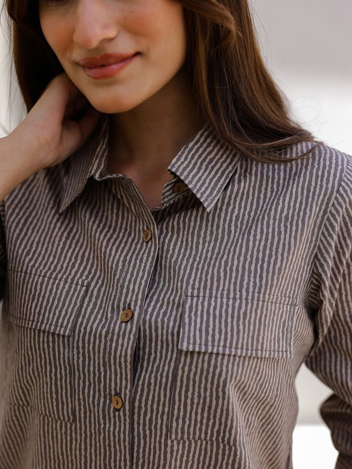 SANSKRUTIHOMES Striped Shirt Collar Pure Cotton Night suit