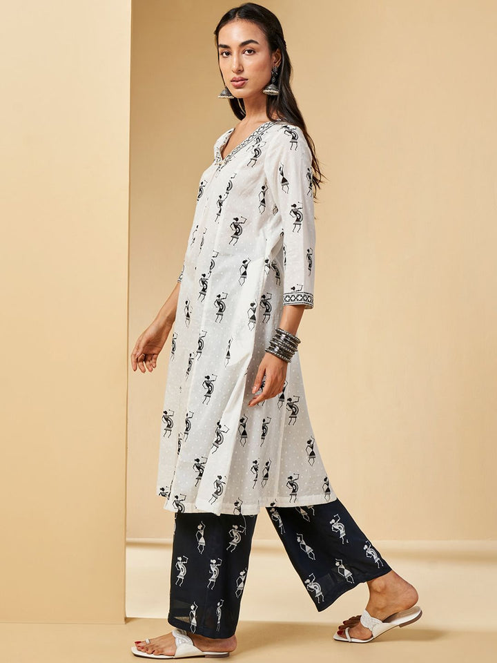 Global Desi Embroidered Flared Sleeves Thread Work Cotton Kurta