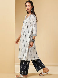 Global Desi Embroidered Flared Sleeves Thread Work Cotton Kurta