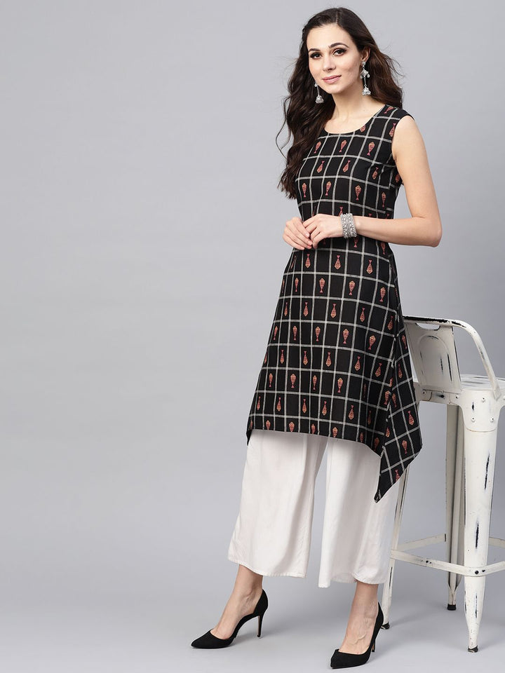SOJANYA Women Black & White Checked A-Line Kurta
