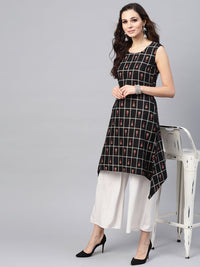 SOJANYA Women Black & White Checked A-Line Kurta