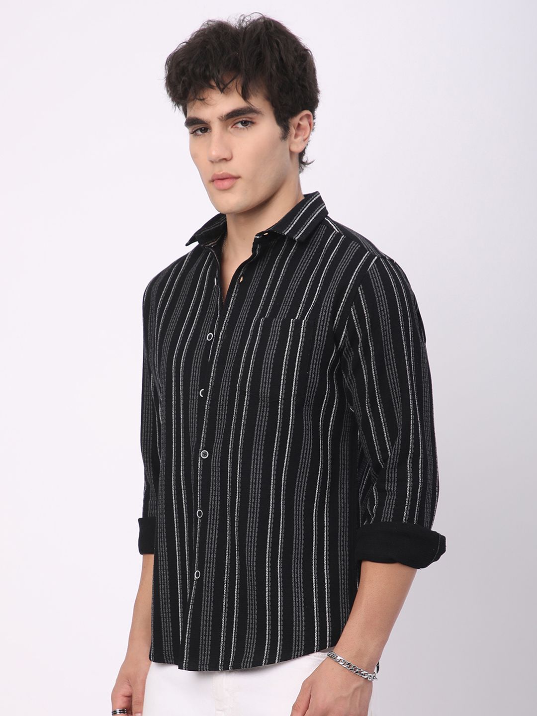 VASTRADO Men Classic Slim Fit Opaque Striped Casual Shirt