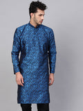 SOJANYA Lelaki Biru & Hitam Rekaan Tenun Kurta Lurus