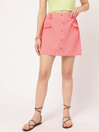DressBerry Pretty Pink Textured Mock Cargo Straight Mini Skirt