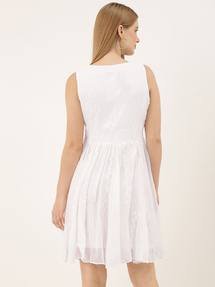 AND Women White Self Design Fit and Flare Dress