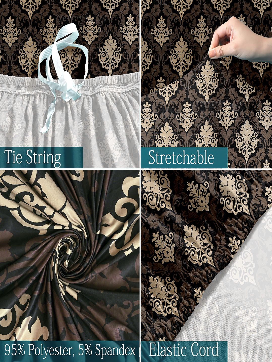 Sarung Sofa Satu Tempat Duduk Bercetak Cortina Hitam &amp; Kelabu