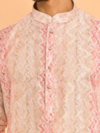 Diwas by Manyavar Geometric Printed Sequinned Mandarin Collar Cotton Straight Kurta