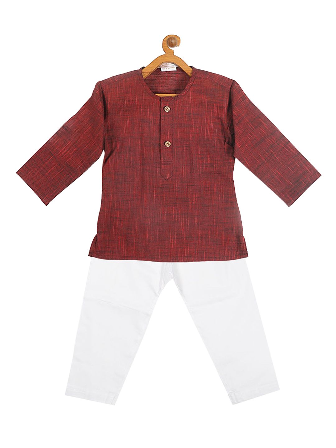 VASTRAMAY Boys Maroon Pure Cotton Kurta with Pants