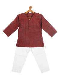 VASTRAMAY Boys Maroon Pure Cotton Kurta with Pants