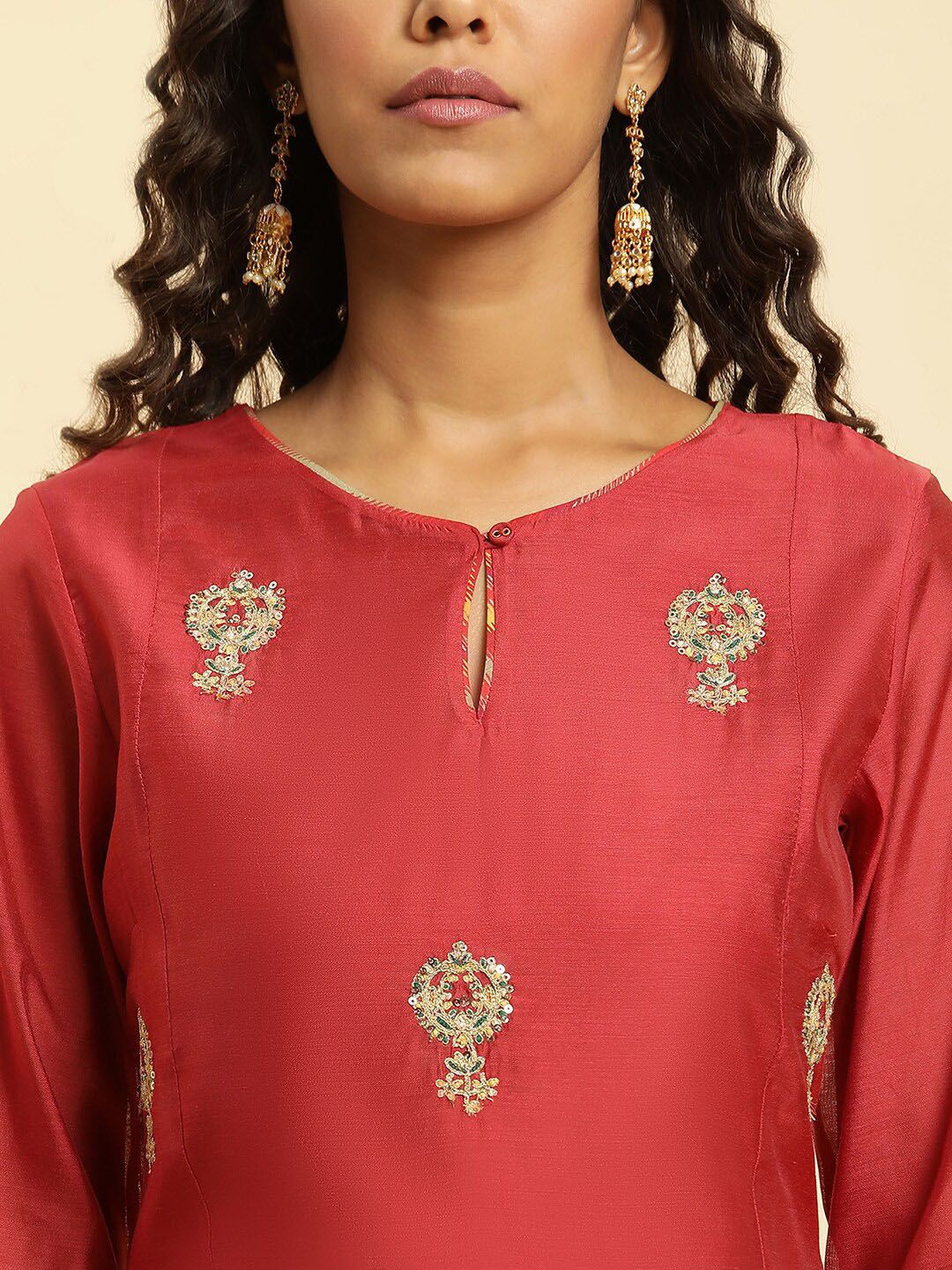 W Festive Solid Rayon Straight Kurta